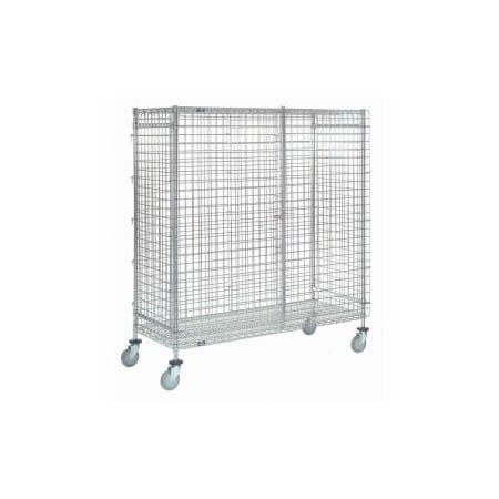 Global Equipment Wire Security Truck, Chrome, 24"W x 60"L x 69"H, Polyurethane, 4 Swivel Casters 800398